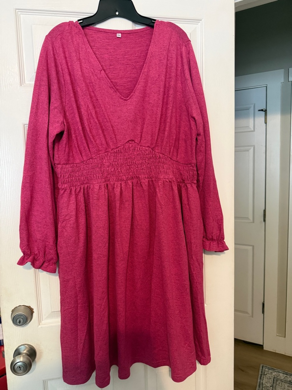 Amazon Essentials Pink Midi Dress - V-Neck Long Sleeve